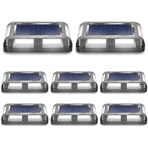Solar Deck Lights, MEIKEE Solar Dock Light Waterproof Wireless Outdoor Warning Step Lights for Garden Step Sidewalk Stair Ground Pathway Yard,Bright White (8 Pack )