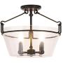 NALATI 4-Light Industrial Metal Chandelier with Clear Glass Bowl Shade Semi Flush Mount Ceiling Lighting Matte Black