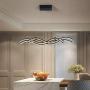 Modern LED Pendant Lighting 4-Light Dimmable Flush Mount Ceiling Chandelier Adjustable Height 56W Chic Wave Shape Hanging Light Painting Lamp Fixture for Dining Table Kitchen Island Bedroom (Black)