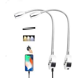 BaiBaiYi LED Reading Light, USB Charging Port, Flexible gooseneck Reading Wall lamp, Adjustable Brightness and Color Temperature Touch Switch, Suitable for Bedside, Easy to Install, silver2 Packs
