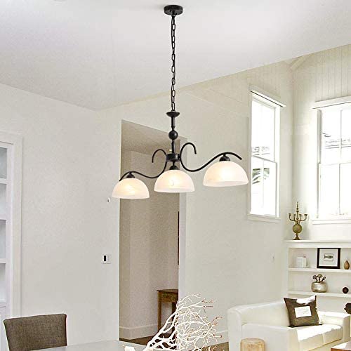 Horisun 3-Light Kitchen Island Lighting, Modern Dining Room Lighting Fixtures Hanging, Oil Rubbed Bronze Finish Farmhouse Flush Mount Ceiling Light with Glass Shade, Adjustable Rods Pendant Lights