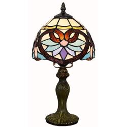 CCSUN E26 Mini Tiffany Style Table Lamp, Vintage Baroque Desk Lamp Stained Glass Lampshade Alloy 36cm Desk Light for Bedroom Living Room-Baroque 14in