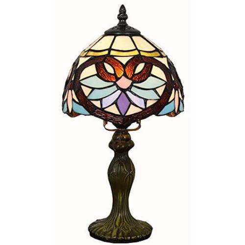 CCSUN E26 Mini Tiffany Style Table Lamp, Vintage Baroque Desk Lamp Stained Glass Lampshade Alloy 36cm Desk Light for Bedroom Living Room-Baroque 14in