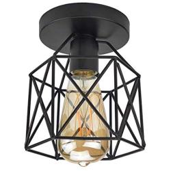 Lysed Semi Flush Mount Ceiling Light E26 E27 Light Fixtures Retro Black Industrial Pendant Light Metal Bulb Guard Lamp Cage for Porch Hallway Kitchen Stairway Farmhouse Light