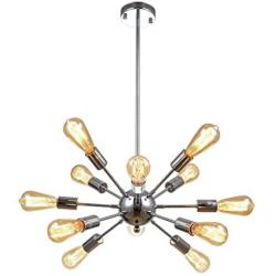 mirrea Sputnik Chandelier Vintage Edison Light Fixture Industrial Starburst Lighting with 12 Lights Chrome Finished Metal