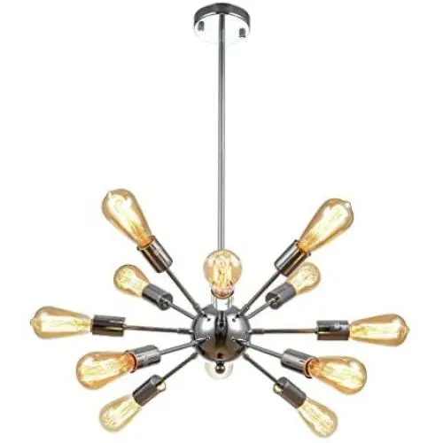 mirrea Sputnik Chandelier Vintage Edison Light Fixture Industrial Starburst Lighting with 12 Lights Chrome Finished Metal