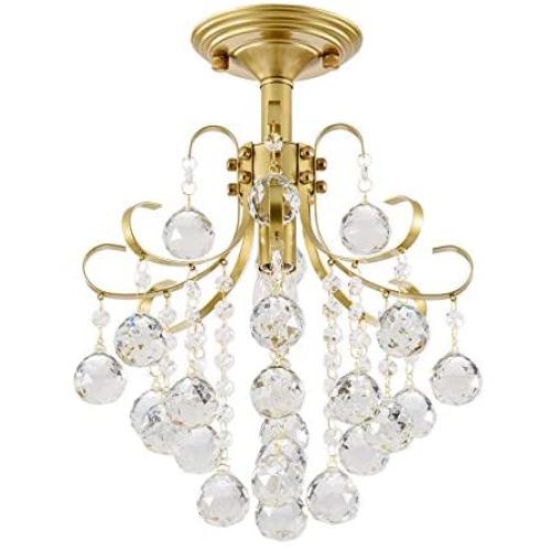 SOZOMO Crystal Chandeliers,60W Modern Gold Crystal Pendant Lighting, with 1- Light Flush Mount Ceiling Light for Bedroom, Living Room, Dining Room, Hallway, Wedding, Office. (14.7in-60W)