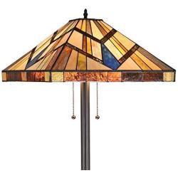 Capulina Tiffany Style Floor Light, 2 Light Tiffany Pole Lamp, Mission Style Tiffany Floor Lamp, 17.9 Inches Wide Stained Glass Floor Lamps, Standing Lamp, Leaded Glass Floor Lamp (Tall: 66.9 inches)