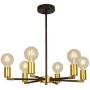 BAODEN 6 Lights Fixture Modern Black & Brass Sputnik Chandelier Mid Century Pendant Light Industrial Semi Flush Mount Hanging Lamps for Dining Bedroom Kitchen Lighting