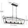 BONLICHT 5 Light Rectangle Farmhouse Chandelier Matte Black Finish with Cylinder Clear Glass Shade Metal Hanging Kitchen Island Pendant Lighting Ceiling Fixture for Dining Room Entryway Living Room