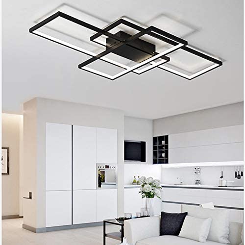 BAYCHEER Black 3 Rectangle Frame LED Living Room Dining Room Flush Mount Ceiling Light Fixtures Ceiling Hanging Lighting Modern Hotel Lobby Kitchen Bedroom Decor Ceiling Lamp,Cool light-35.5''