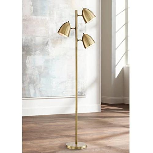 Aaron Mid Century Modern Floor Lamp Aged Brass 3-Light Tree Adjustable Dome Shades for Living Room Reading Bedroom Office - 360 Lighting