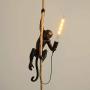 IJ INJUICY Monkey Pendant Light, Resin Hanging Lamp, Hemp Rope Ceiling Light Fitting for Kitchen, Bedroom, Living Dining Room, Corridor, Restaurant, Bar (Black)
