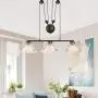 KWOKING Lighting Industrial Pulley Pendant Light Vintage 3 Lights with Pleated Frosted Glass Shade Adjustable Barn Hanging Lamp for Living Room,Dining Room,Farmhouse