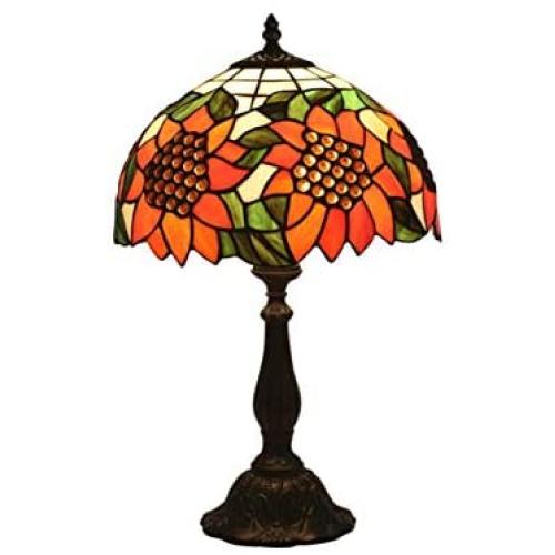 Carl Artbay Tiffany Orange Stained Glass Table Lamp Reading Sunflower Vintage Art Light 12''