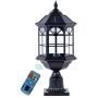 GYDZ Solar Pillar Light Outdoor, Large Solar Post Light, Solar Pier Mount Light Outdoor for Gate Column, Vintage Window Design Die Cast Aluminum in Oil-Rubbed Black with Clear Glass, 21.5H (Remote)