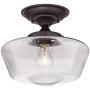Schoolhouse Floating Modern Ceiling Light Semi Flush Mount Fixture Oil Rubbed Bronze 12'' Wide Clear Glass for Bedroom Kitchen Living Room Hallway Bathroom - Regency Hill