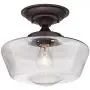 Schoolhouse Floating Modern Ceiling Light Semi Flush Mount Fixture Oil Rubbed Bronze 12'' Wide Clear Glass for Bedroom Kitchen Living Room Hallway Bathroom - Regency Hill