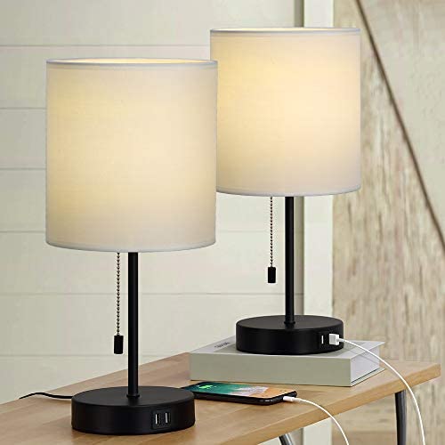 Table Lamps Set of 2, Bedside Lamps with Dual USB Quick Charging Ports, Desk Lamps with Metal Base White Fabric Lamp Shade for Bedroom Living Room Study Room Office Dressing Room Table Lamps Set of 2, Bedside Lamps with Dual USB Quick Charging Ports, Desk Lamps with Metal Base White Fabric Lamp Shade for Bedroom Living Room Study Room Office Dressing Room