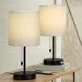 Table Lamps Set of 2, Bedside Lamps with Dual USB Quick Charging Ports, Desk Lamps with Metal Base White Fabric Lamp Shade for Bedroom Living Room Study Room Office Dressing Room