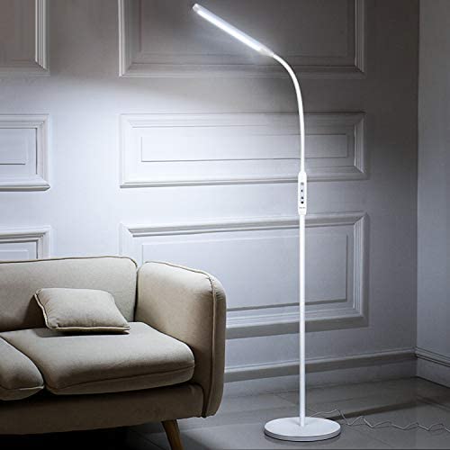 Albrillo 1800lm LED Dimmable Floor Lamp with Remote Control and Timer, Standing Light 5 Brightness Level 5 Color for Bedroom Living Room Office, White