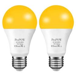 Amber Yellow LED Bug Light Bulb,ProPOW 7W Dusk to Dawn Bug Bulbs 40W Equivalent A19 Auto on/Off LED Bulbs Outdoor Bug Lights 580 Lumens Porch Lights(Non-Dimmable,E26,2200K,2 Pack)