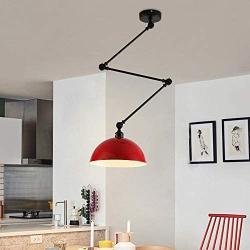 Vintage Ceiling Lights, CraftThink Extendable Nordic Retro E26 Lamp Light Bowl Lampshade Ceiling Lamp Hanging Lamp Pendant Lamp for Living Room/Kitchen/Office (Red)