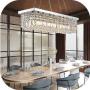 SILJOY Rectangle Modern Crystal Chandelier Lighting Raindrop Pendant Light Dining Room Kitchen Island Hanging Lamp L40'' x W10''