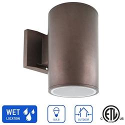 OSTWIN Outdoor Wall Mount Porch & Patio Light - Up or Down Cylinder Light - Modern Exterior Light Fixtures with One E26 Base - Outdoor House Light - Waterproof, Bronze Cast Aluminum Housing,ETL Listed