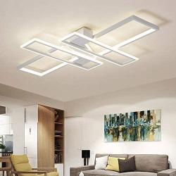 Modern Ceiling Lamp LED Stepless Dimming with Remote Control Close to The Ceiling Light Fixture Geometric Ceiling Light for Living Room Bedroom Office Indoor Chandelier Diameter 90 cm x 60CM (White)