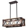 Giluta Kitchen Island Pendant Light Rectangle Wood Metal Chandelier Black Finish Rustic Industrial Chandelier Vintage Ceiling Light Fixture 3 Lights with Seeded Glass Shade (17809)