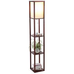 CO-Z Floor Lamp, Etagere Lamp with Shelves, Standing Lamp with 3 Wood Display Storage Shelves for Bedroom Bedside Corner Living Room, Simple Modern Floor Lights with LED Bulb