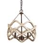 Farmhouse Wood Drum Chandelier with 3-Light, Geometric Hollow Design, Cottage Wooden Pendant Ceiling Lighting for Dining Room, Living Room, Foyer