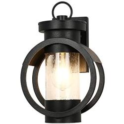 Industrial Outdoor Wall Lantern Modern Exterior Wall Mounted Light Fixtures Outdoor Wall Lamp Waterproof Metal House with Seed Glass for Porch Lighting Matte Black