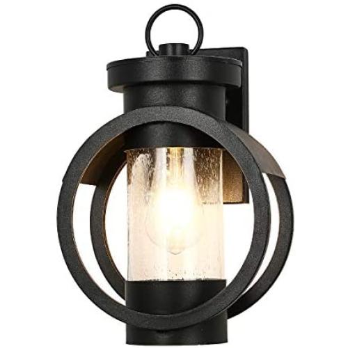 Industrial Outdoor Wall Lantern Modern Exterior Wall Mounted Light Fixtures Outdoor Wall Lamp Waterproof Metal House with Seed Glass for Porch Lighting Matte Black