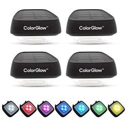 BRIGHTOLOGY ColorGlow Waterproof Outdoor Solar Rainbow Lights (4 Lights) Water Resistant Solar Powered Landscape Lighting for Gutter, Fence, Patio, Garden, Wall, Yard, Attic, or Walkway