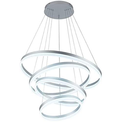 LED Modern Chandelier 4-Rings Circular Pendant Light Flush Mount Pendant Lighting for Living Room Dining Room, 6000k, Silver, by ROYAL PEARL LED Modern Chandelier 4-Rings Circular Pendant Light Flush Mount Pendant Lighting for Living Room Dining Room, 6000k, Silver, by ROYAL PEARL
