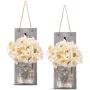 Rustic Wall Sconces - Mason Jars Sconce, Rustic Home Decor,Wrought Iron Hooks, Silk Hydrangea and LED Strip Lights Design 6 Hour Timer Home Decoration (Set of 2)
