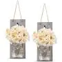 Rustic Wall Sconces - Mason Jars Sconce, Rustic Home Decor,Wrought Iron Hooks, Silk Hydrangea and LED Strip Lights Design 6 Hour Timer Home Decoration (Set of 2)