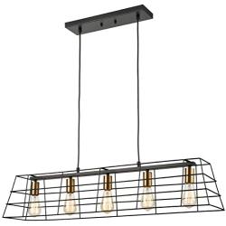 Industrial Dining Room Chandeliers 5-Light Linear Black Brass Kitchen Island Lighting