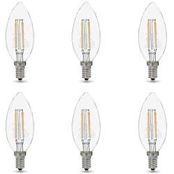 Amazon Basics 60W Equivalent, Clear, Soft White, Dimmable, 15,000 Hour Lifetime, B11 (E12 Candelabra Base) LED Light Bulb | 6-Pack