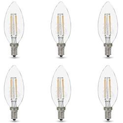 Amazon Basics 60W Equivalent, Clear, Soft White, Dimmable, 15,000 Hour Lifetime, B11 (E12 Candelabra Base) LED Light Bulb | 6-Pack