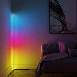 RGB Color Changing Standing Corner Lamp with Remote Controler, Dimmable LED Smart Floor Lamp for Living Room Bedroom, 55'' Tall Aluminium Alloy Tripod Shelf, Black