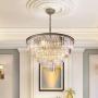 MEELIGHTING Nickel Modern Crystal Chandelier Lights Pendant Ceiling Light Vintage Contemporary Chandeliers Lighting Fixture Big (5-Tier 16Lights) for Dining Living Room Kitchen Island Bedroom W32''