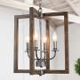 KSANA Farmhouse Chandelier, 4-Light Foyer Lighting for Dining Room, Faux-Wood Kitchen Island Lighting 20''H x 16.5''W