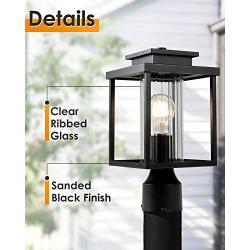 Osimir Outdoor Post Light 2 Pack, 1-Light Exterior Post Lantern with Pier Mount Base, Lamp Post Light Fixture in Black Finish with Cylinder Glass, 6.7''W x 15''H, 2353/1G-2PK