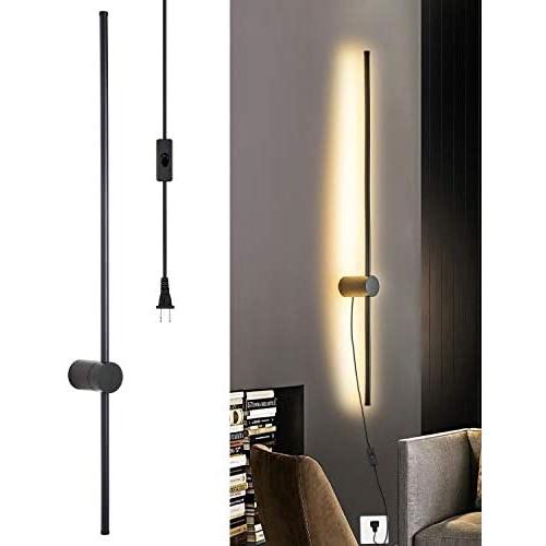 Ditoon Modern Plug in Wall Light LED Matte Black Wall Sconce with Plug in Cord On/Off Switch 39 3/8 inches Warm White Wall Mounted Lamp for Living Room Bedroom (1-Pack)