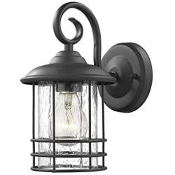 Emliviar 1-Light Outdoor Wall Lantern 2 Pack, Exterior Wall Lamp Light in Black Finish with Clear Seeded Glass -Twin Pack, OS-1803CW1