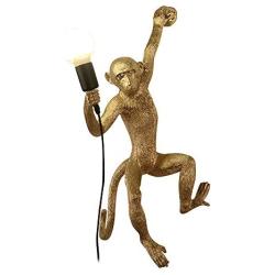 Vintage Resin Hemp Rope Monkey Wall Light Industrial Retro Edison Wall Lamp Fixture E27 for Dining Living Room Bedroom Bar Cafe Decorative Hanging Lamp (Gold)