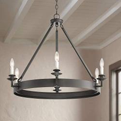 Parkham Dark Bronze Wagon Wheel Chandelier 33'' Wide Modern Farmhouse Rustic 6-Light Fixture for Dining Room House Foyer Kitchen Island Entryway Bedroom - Franklin Iron Works